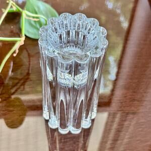 Vintage Clear Pressed Glass Candle Holder – Ribbed Column Design, Scalloped Edge